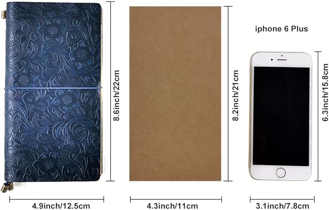 Refillable Leather Journal, Handmade Blue Leather Notebook with Bookmark for Men & Women, Vintage Leather Notepad Sketchbook Perfect for Writing, Gifts, Travelers (Blue, Standard)