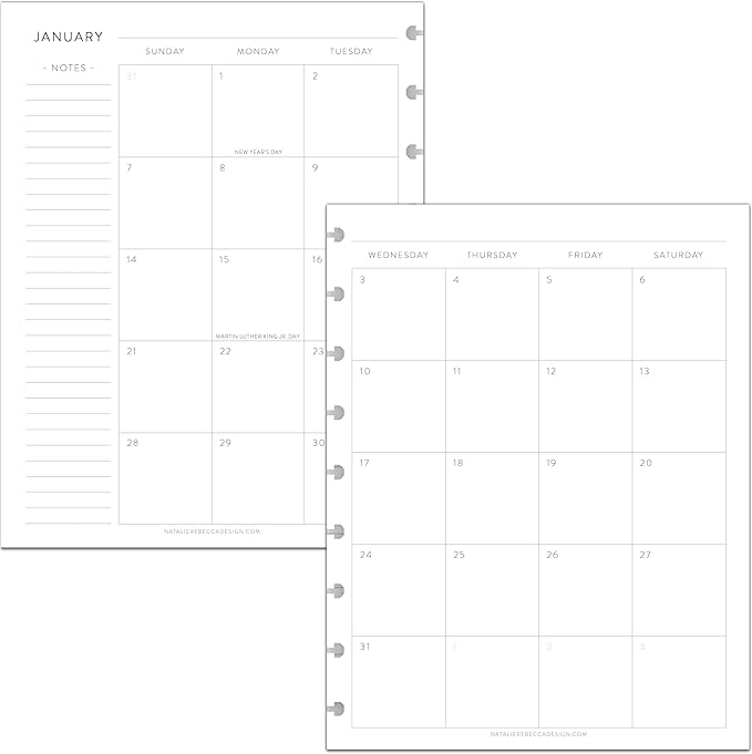 BetterNote 2026 Monthly Calendar Refill Fits Disc Notebooks, Fits Happy Planner, Levenger Circa, Arc Staples, TUL Office Depot, InkWell Press (Classic, 9-Disc, 7"x9.25")