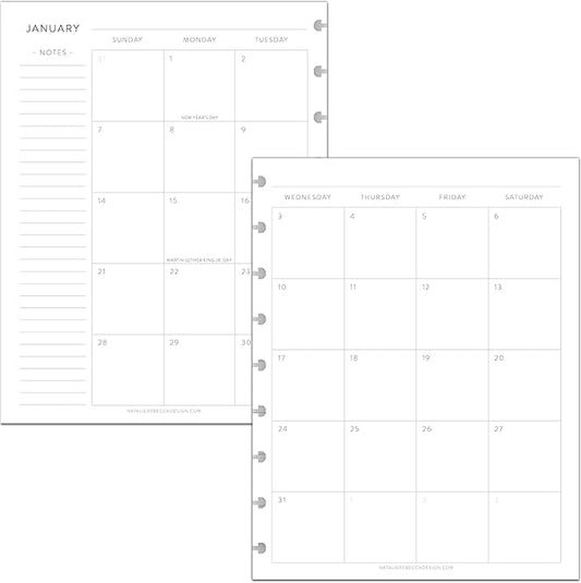 BetterNote 2026 Monthly Calendar Refill Fits Disc Notebooks, Fits Happy Planner, Levenger Circa, Arc Staples, TUL Office Depot, InkWell Press (Classic, 9-Disc, 7"x9.25")