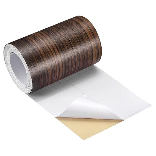 uxcell Wood Grain Tape, 4.72" x16 Ft Wall Paper Border Sticker Self-Adhesive Wood Grain Repair Patch with Scraper for Wall Corner Table Door Sofa Furniture Home Decor (Dark Cherry)