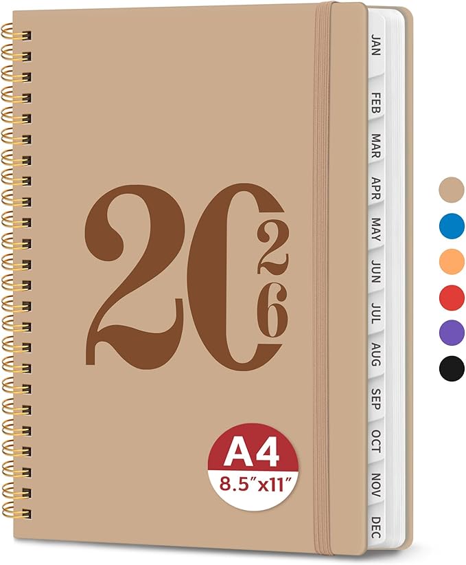 2026 Planner, Weekly and Monthly Calender Planner, Jan 2026 to Dec 2026, Hardcover 2026 Calendar Book with Tabs & Inner Pocket, Office Home School Supplies for Women & Men - A4 (8.5" x 11"), Oat Brown