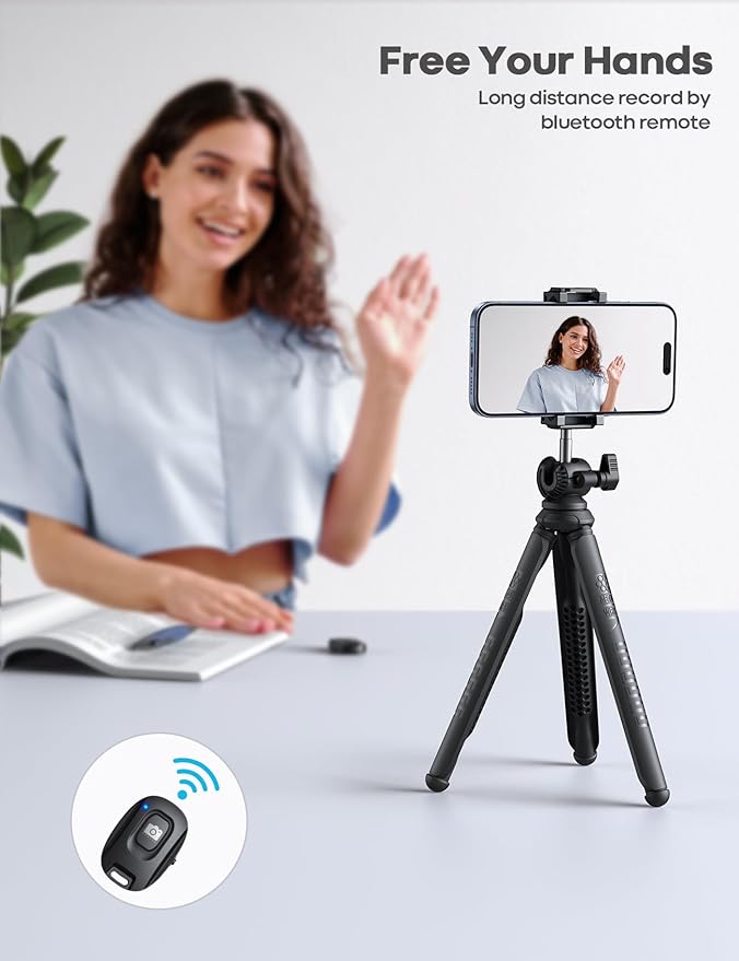 Lamicall Tripod for iPhone - 3 in 1 Flexible Phone Tripod with Wireless Remote - iPhone Stand for Video Recording Vlogging Selfie Valentines Day Gift Compatible with Phone GoPro, Digital Camera
