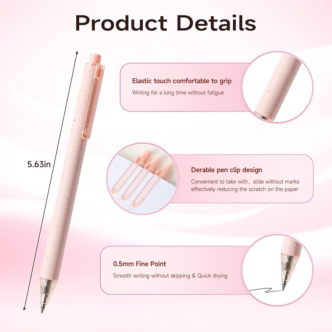 RIANCY Cute Pink Pens Black Ink 25PCS Retractable Gel Pens Writing Extra Fine Point 0.5mm Gift for Women Journaling Teachers Stationery Office School
