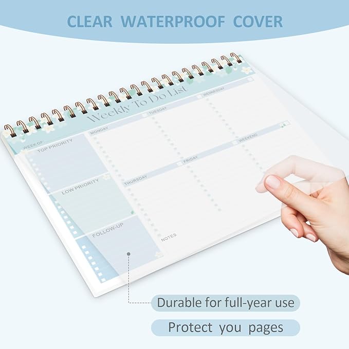 ROZZBY Weekly To Do List Notepad with 52 Undated Sheets (8.5"×11"), Desk Weekly Planner Notepad for Office Desk Accessories and School Supplies (Blue)