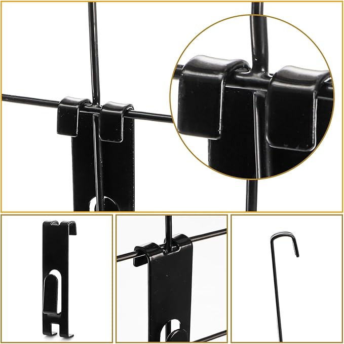 50 Pack Gridwall Hooks, Utility Notch Display Hook, Black Metal Gridwall Picture Hanger, Grid Wall Accessory for Art Clothes Painting, Panel, Pegboard, Shelf, Commercial Display