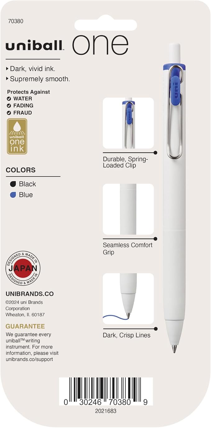 uniball one Retractable Gel Pens, Medium Point (0.7mm), Black and Blue Ink, 5 Pack