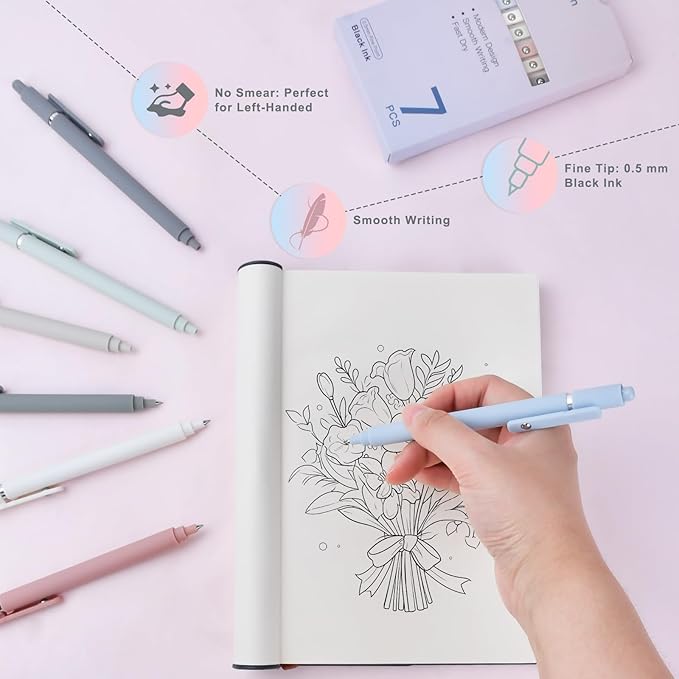 Easter Basket Stuffers for Women Teens: 7 Pcs Gel Pens 0.5mm Quick Dry Black Ink Fine Point Smooth Writing Pens Cute Office School Supplies College Essentials Nurse Teacher Appreciation Week Gifts