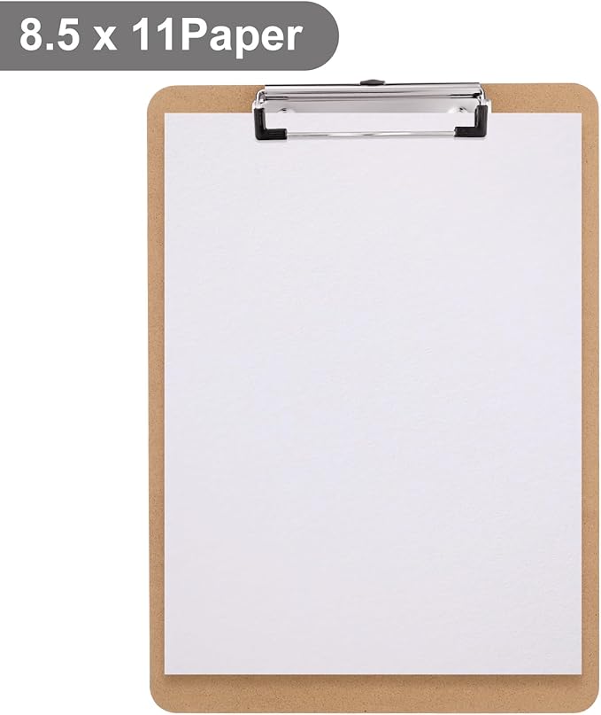 Wood Clipboards Set of 20, Letter Size Hardboard Clip Board 8.5x11 for Classroom, Students, Kid, A4 Standard Size 9" x 12.5" with Low Profile Clip, Office & School Supply