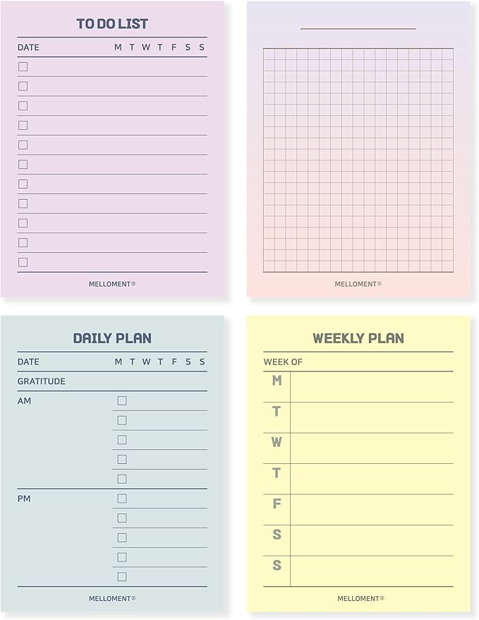 Day By Day Mini Planner Pads, Aesthetic Korean Style Tear-off Planning Pad, Pack of 4 Designs, 100 Sheets each design (Total 400 Sheets), Lovely Assorted Color, Portable Size 3.15 x 4.13", SET_B [ To Do List + Daily Plan + Weekly Plan + Grid Memo Pad ]