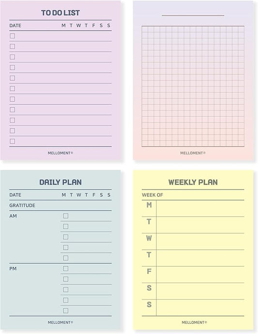 Day By Day Mini Planner Pads, Aesthetic Korean Style Tear-off Planning Pad, Pack of 4 Designs, 100 Sheets each design (Total 400 Sheets), Lovely Assorted Color, Portable Size 3.15 x 4.13", SET_B [ To Do List + Daily Plan + Weekly Plan + Grid Memo Pad ]