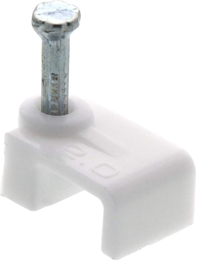 Secure 8.5mm White Flat Nail Cable Clip for Coax, Ethernet, and Telephone Cable Management - 100 Pack