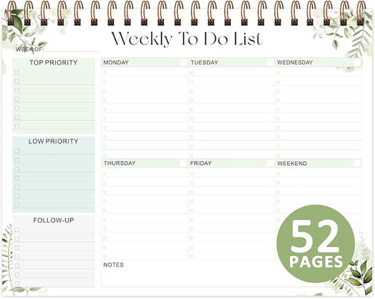 Weekly To Do List Notepad with 52 Undated Sheets (8.5"×11"), Desk Weekly Planner Notepad for Office Desk Accessories and School Supplies (Green)