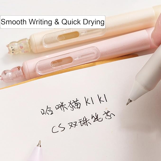 4 Pcs Cute Retractable Pens Cat Gel Pens Gliiter Aesthetic Pen 0.5mm Fine Point Black Ink Smooth Writing Kawaii Cartoon Kitty Pen for Women Girls Office School Supplies (4Pcs Gliiter Cat)