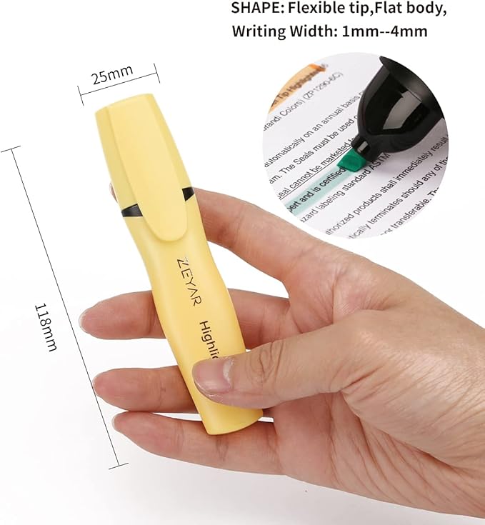 ZEYAR Aesthetic Highlighter Pen, Chisel Tip Marker Pen, AP Certified, Assorted Colors, Water Based, Quick Dry, Cute Highlighters, Patented Product (6 Macaron Colors & 6 Candy Colors)