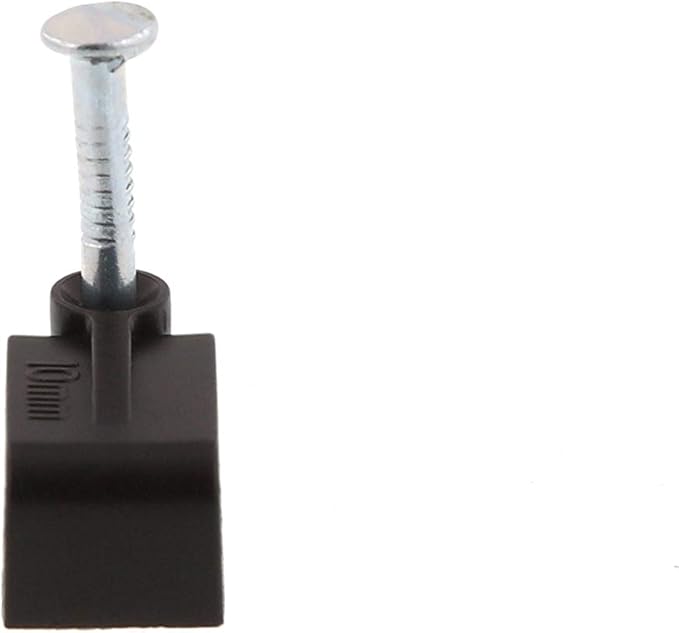 Secure 10mm Black Flat Nail Cable Clip for Coax, Ethernet, and Telephone Cable Management - 100 Pack