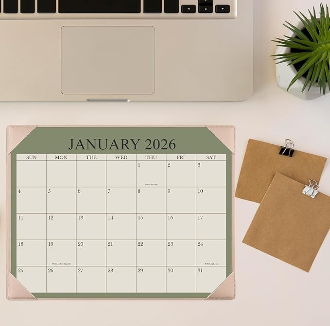 Desk Calendar 2026 with Desktop Mat, 18 Month Small Desk Pad Calendar from January 2026 to June 2027, 8.5" x 11" Desk Pad Calendar 2026-2027 for Home, School Office, Beige