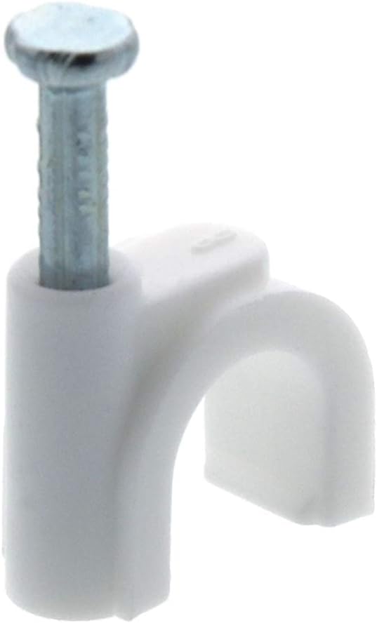 Secure 8mm White Round Nail Cable Clip for Coax, Ethernet, and Telephone Cable Management - 100 Pack