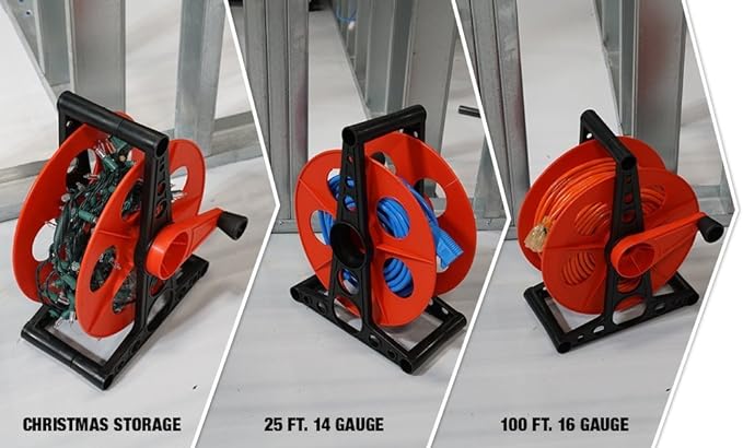 Woods Extension Cord Storage Reel - Holds Up to 150 Feet-of 16/3 or 125 Feet-of 14/3 Gauge Cord - Tangle-Free Design for Indoor or Outdoor Use - Side-Mounted Crank - Red & Black,(Pack of 4)