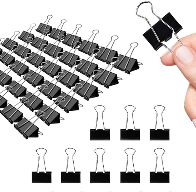 Medium Binder Clips, 144 Pack, 1 Inch, Black, Standard 25mm, Capacity 0.47 Inch, Small Metal Paper Clips, Fold Clamp, Office and School Supplies