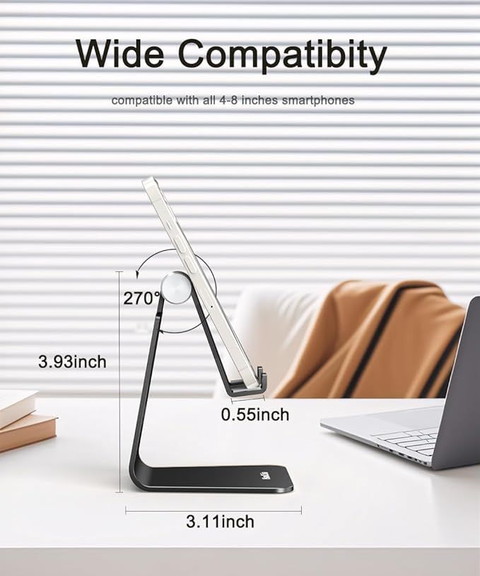 Cell Phone Stand for Desk- Adjustable Phone Stand Holder, Cradle, Dock, Desktop Stand for iPhone 17 16, 15, 14, Plus, Pro, Pro Max, 13 12 X XS,4-8" Phones, Office Accessories (Black)