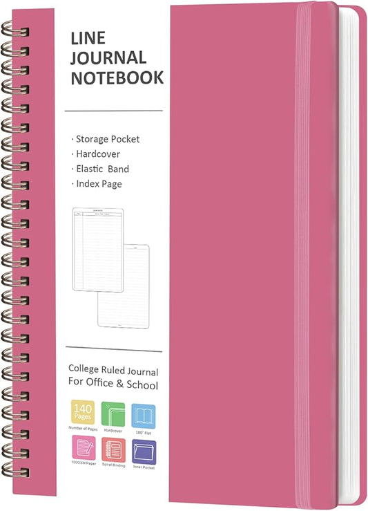 VALOME Journaling Notebooks, A5 Lined Spiral Notebook for Women & Men, 146 Pages College Ruled Hardcover Note Book for Work, Note Taking, Journaling, School, Writing (Rose Pink)