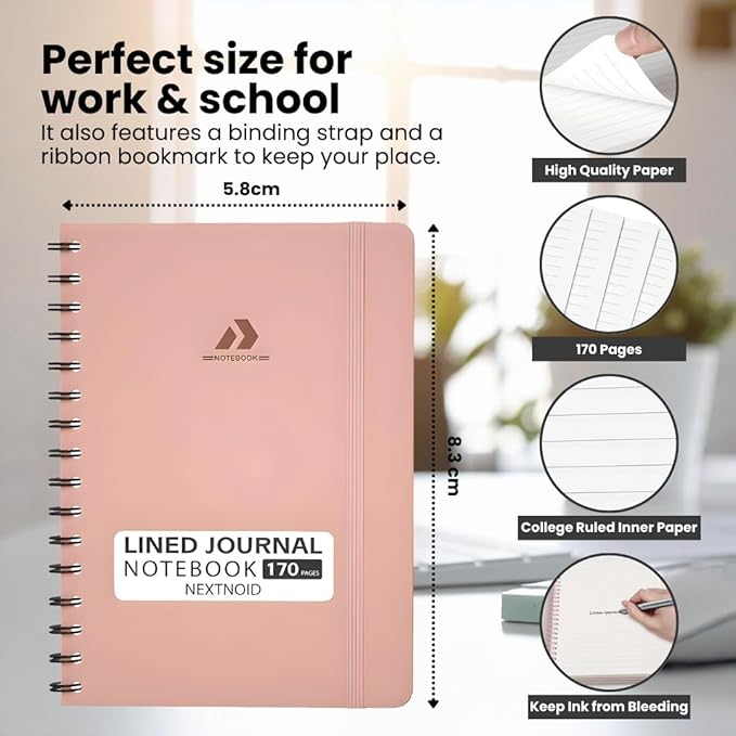 Nextnoid Lined Spiral Notebook Journal For Women & Men - A5(5.8" x 8.3") 170 Pages, Hardcover Notebooks for Work & Note Taking, College Ruled Journals for Writing - Dark Green