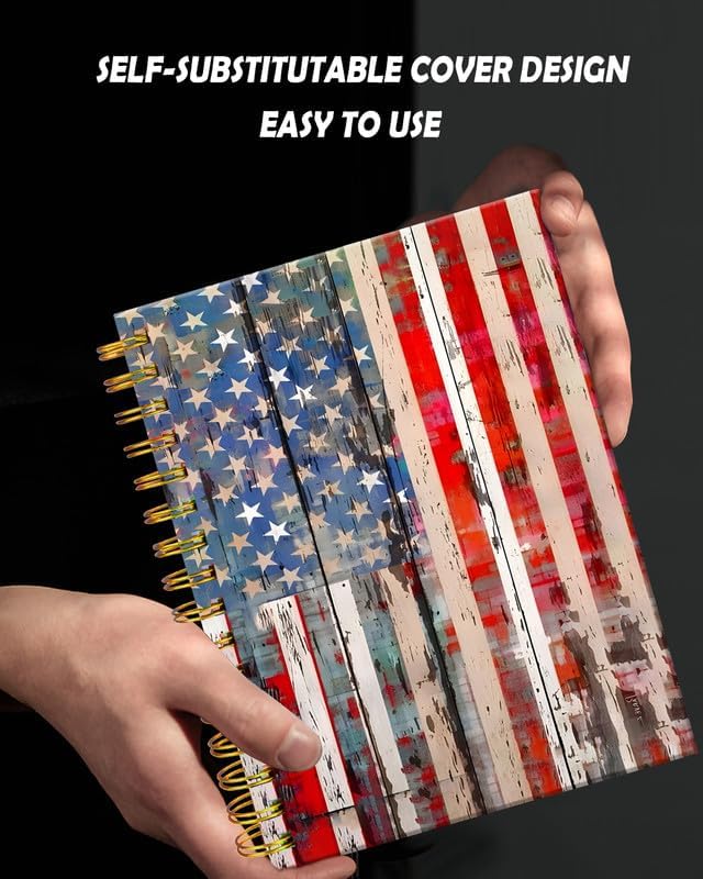 Spiral Journal Notebook for Women,A5 College Ruled Notebooks 6"x 8.4", 120 Pages (60 Sheets) Lined Journal with Premium Thick Paper,Perfect for School Office Home(Old American Flag)