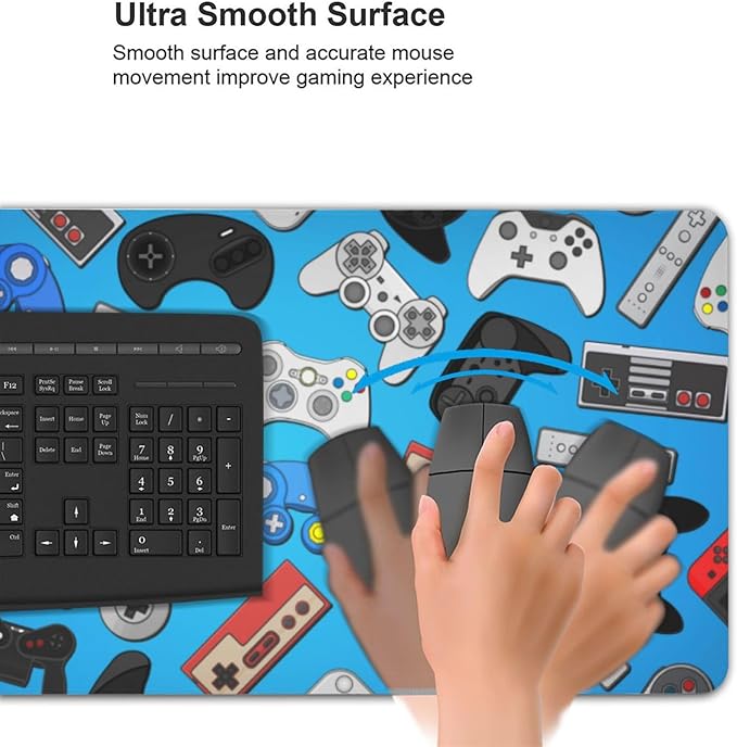 Video Game Controller Blue Mouse Pads XXL Extended Mousepad with Stitched Edges Gaming Theme Non-Slip Rubber Base Computer Keyboard Pad Desk Mat for Home Office Desk Decor, 35.4" X 15.7"