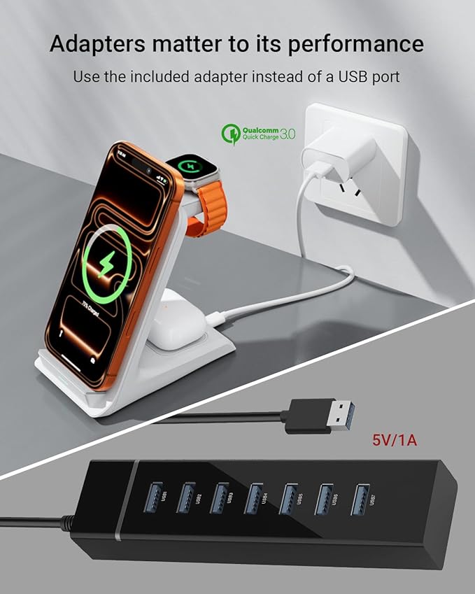 Wireless Charger for Thick Cases of 10MM/Otterbox/Heavy Duty, 3 in 1 Charging Dock for iPhone 17 16 15 14 Pro Max, Phone Stand Charging Station for Multiple Devices for Apple Watch/AirPods