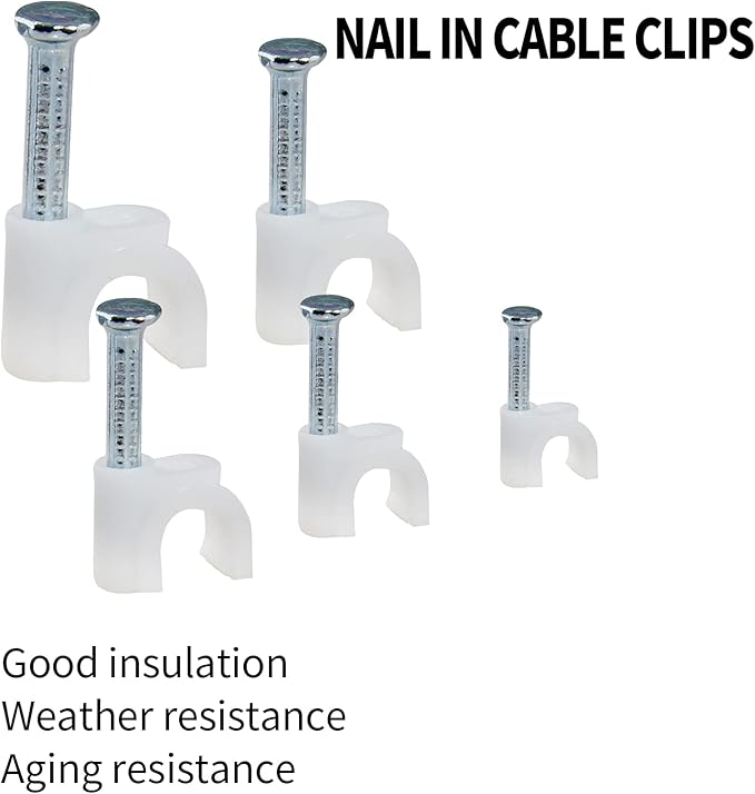100Pcs Nail Cable Clips with Steel Nail, 6mm White Cable Wire Management Clips for Ethernet Cable, Telephone Cable, TV Wire Cable, Print Cable