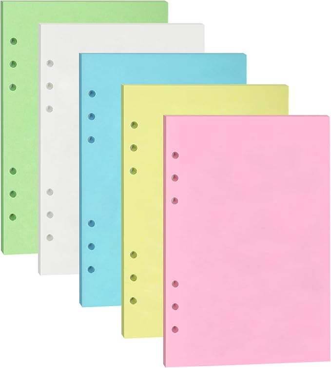 A5 Colorful Blank Notebook Insert Paper, 6-Hole Punched, 120GSM Loose-Leaf Paper and Planner Inserts for Art Journals, Doodles, and Sketches,50 Sheets/100 Pages