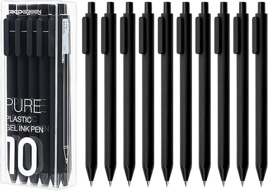 Kaco Gel Pens Black 0.5mm Fine Point 10 Pieces Retractable Aesthetic Pens Office Supplies (10 Black)