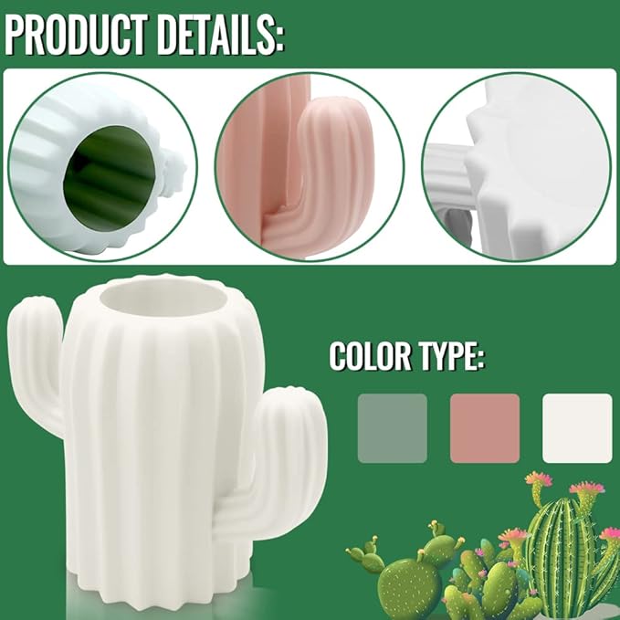 LeonBach 3 Pack Cactus Pen Holders for Desk,Cute Pencil Holders Succulent Pen Cups Cactus Office Classroom Decor Boho Desk Accessories Makeup Brush Holder Toothbrush Holder for Home School Office