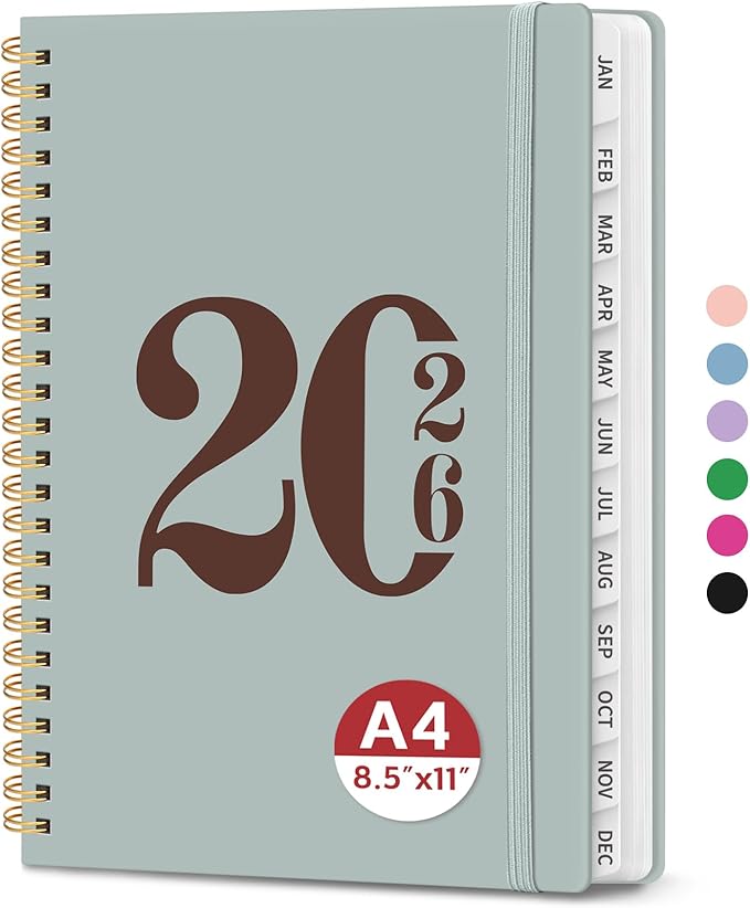 2026 Planner, Weekly and Monthly Calender Planner, Jan 2026 to Dec 2026, Hardcover 2026 Calendar Book with Tabs & Inner Pocket, Office Home School Supplies for Women & Men - A4 (8.5" x 11"), Dusty Blue