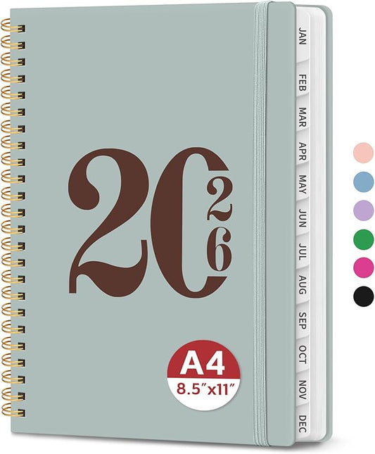 2026 Planner, Weekly and Monthly Calender Planner, Jan 2026 to Dec 2026, Hardcover 2026 Calendar Book with Tabs & Inner Pocket, Office Home School Supplies for Women & Men - A4 (8.5" x 11"), Dusty Blue