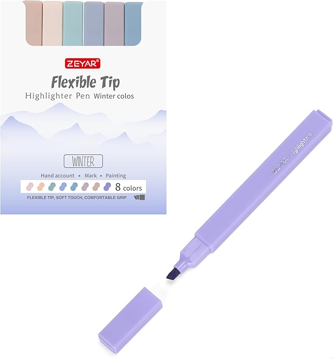 ZEYAR Aesthetic Cute Highlighter Pens, Cream colors, Chisel Tip, Water Based, Quick Dry, No Bleed for bible, four seasons color series (8 Winter Colors)
