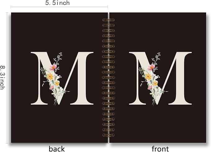 Trendy Personalized Journal Hardcover Spiral Notebook,Black Initial Letter M Notebook,Monogrammed Gifts for Women Teen Girl,College Ruled Hardcover Spiral Notebook 5.5 x 8.3