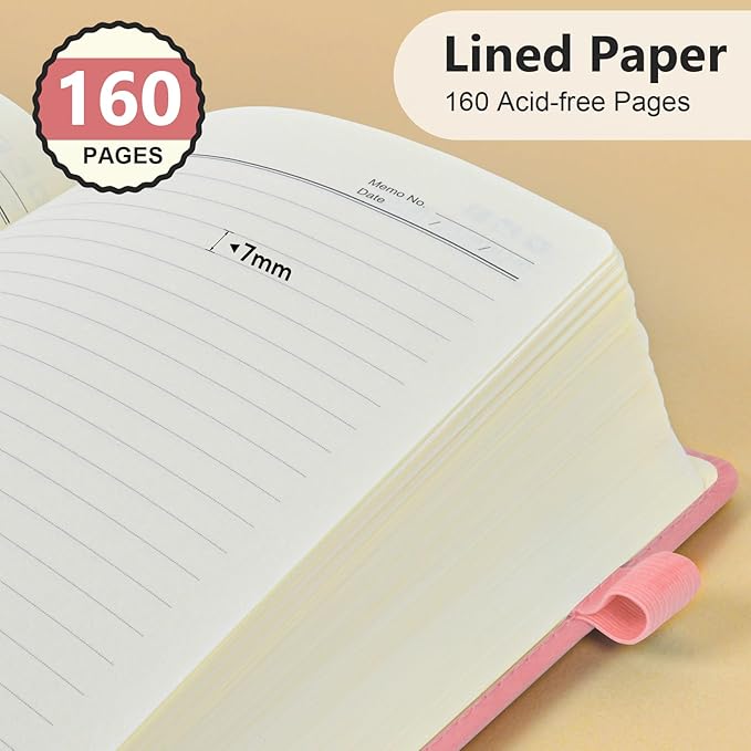 Lined Journal Notebook for Men & Women, 160 Pages College Ruled Journal for Writing, A5 Hardcover Leather Notebooks for Work, School, Business, Travel, Daily Diary 5.9" x 8.5" (Pink)