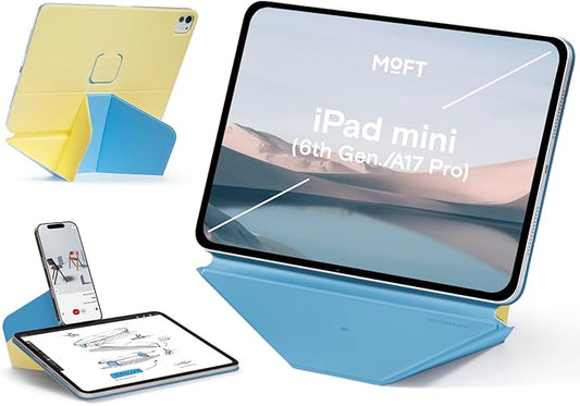 MOFT Dynamic Folio Tablet Stand for Desk Compatible with iPad mini A17 Pro 2024 & iPad mini 6th A15 2021, Slim Magnetic Tablet Holder Case with 20+ Viewing Angles, Panna Cotta x Faded Jeans