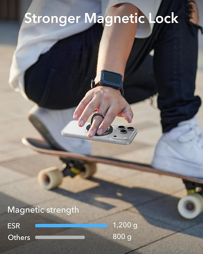 ESR for MagSafe Phone Grip, MagSafe Ring Holder, Magnetic Phone Ring Holder, Magnetic Phone Grip with 2-Way Stand for iPhone 17/16/15/14/13/12, Samsung, Google, All Smartphones(2 Metal Rings included)