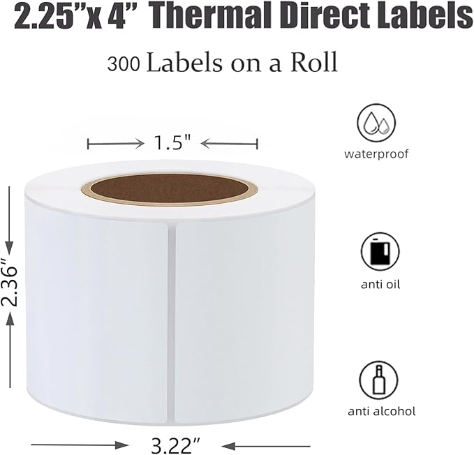 Hybsk 2.25x4 inch Direct Thermal Labels for Barcodes, Address, Compatible with Rollo Label Printer & Zebra Desktop Printers (2.25"x4",4 Rolls White)