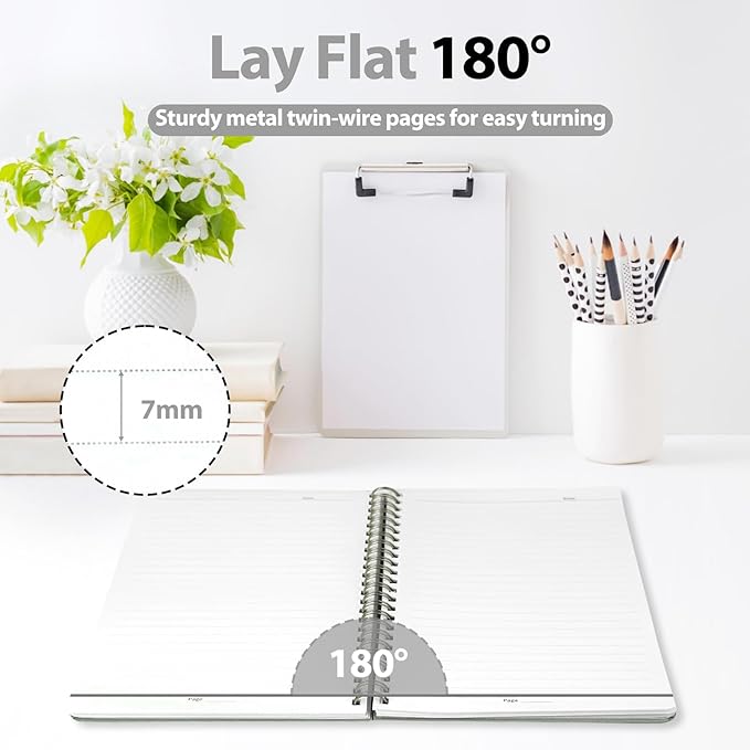 Journaling Notebooks, A5 Lined Spiral Notebook for Women & Men, 146 Pages College Ruled Hardcover Note Book for Work, Note Taking, Journaling, School, Writing (BLACK)