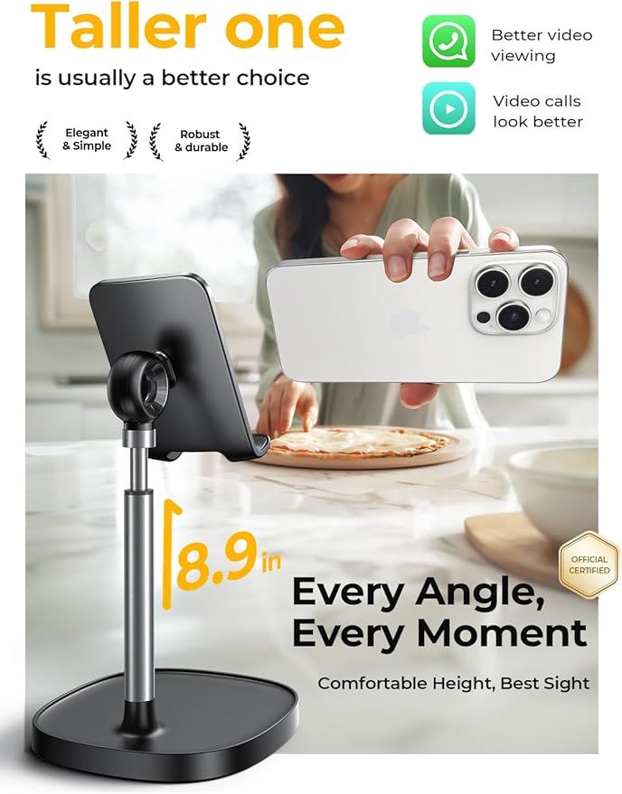 LISEN Cell Phone Stand Phone Holder for Desk Office Decor, Office Desk Accessories Gifts Women PC Gaming Essentials iPhone Stand Gadgets Men Fit OtterBox Case Switch iPad Air Tablet 4-10 in