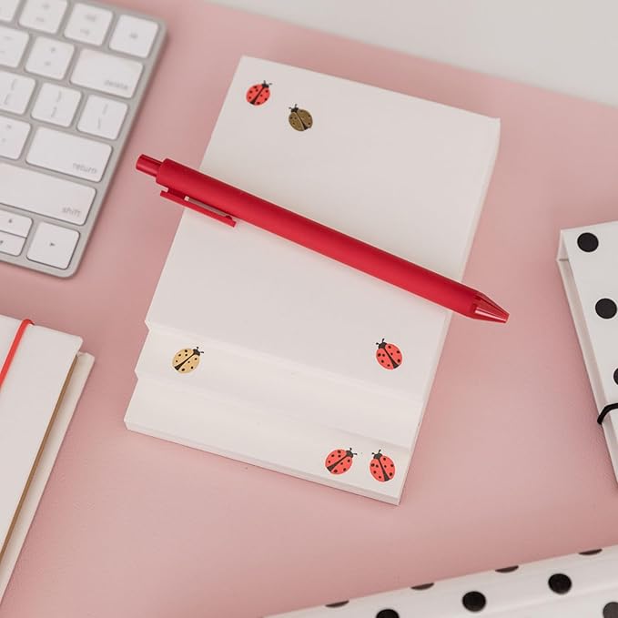 kate spade new york Stacked Notepad Assorted Sizes, Includes 3 Cute Notepads with 75 Sheets Each, Colorful Pads of Paper for Desk Notes (Ladybug Dot)