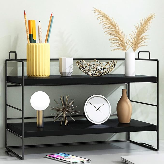 SIDIANBAN Desktop Organizer Shelf Office Storage Rack Adjustable Display Shelf for Office Supplies（Black）