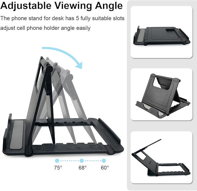 POQOD 2 Pack Cell Phone Stand, Foldable Phone Holder for Desk Compatible with Phone 15 14 13 12 11 Pro Xs Xs Max Xr X 8, Nintendo Switch, All Phones, Black & White
