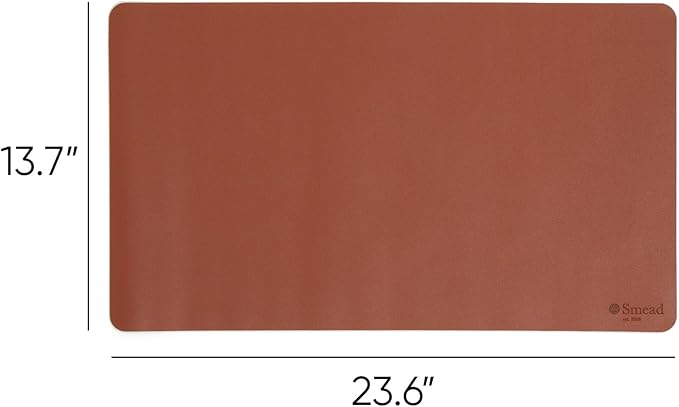 Smead Desk Pad, Vegan Leather Desk Mat with Non-Slip Faux Suede Backing, Perfect Desk Organizer for Office Decor, 23.6” x 13.7” Small, Saddle (64837)