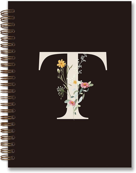 Trendy Personalized Journal Hardcover Spiral Notebook,Black Initial Letter T Notebook,Monogrammed Gifts for Women Teen Girl,College Ruled Hardcover Spiral Notebook 5.5 x 8.3