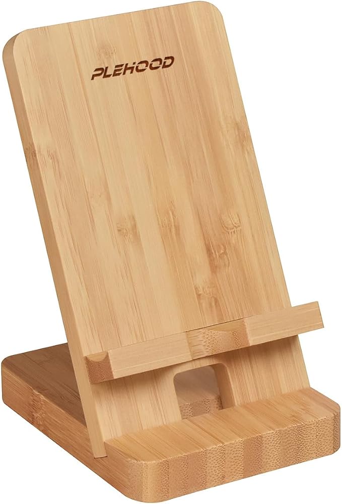 Wood Phone Stand, Desktop Wooden Phone Holder, Portable Office Phone Stand for Desk, Wood ipad Stand, Compatible with iPhone & All Cell Phones (Bamboo)