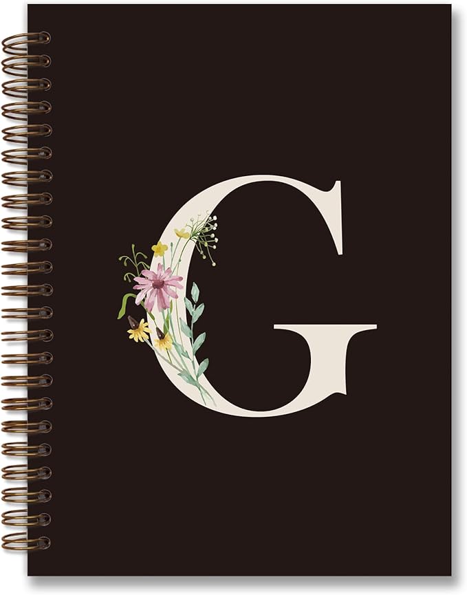 Trendy Personalized Journal Hardcover Spiral Notebook,Black Initial Letter G Notebook,Monogrammed Gifts for Women Teen Girl,College Ruled Hardcover Spiral Notebook 5.5 x 8.3